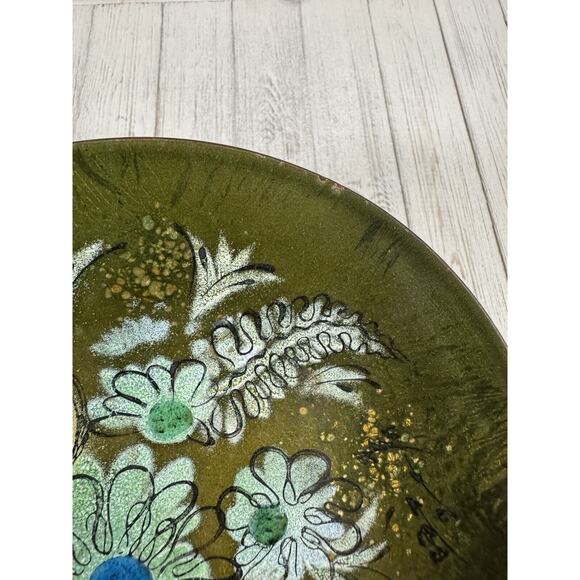 Vintage Sascha Brastoff MCM Enamel Copper Green Floral Plate Ashtray LOT 3 - Picture 14 of 16